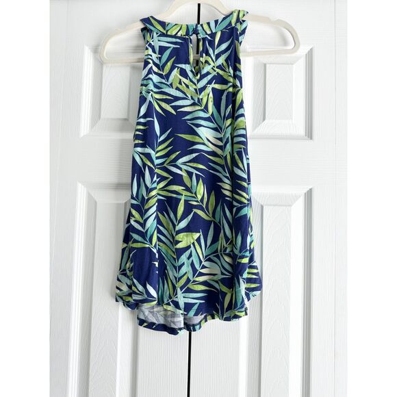 Cable & Gauge Tank Top Size M Blue Green Leaf Print Sleeveless Halter Top - Picture 3 of 10
